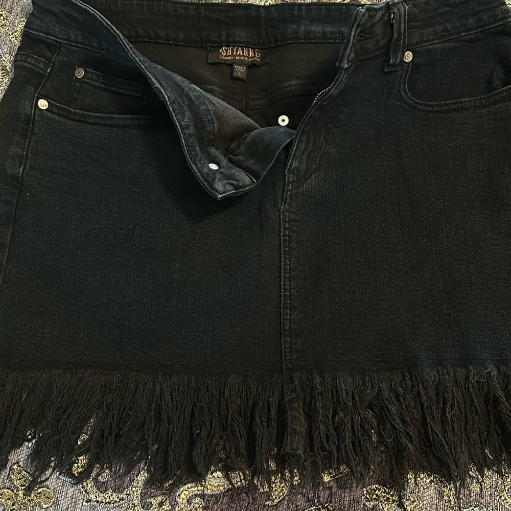 SHAYNNE jean/ fringe bottom skirt
